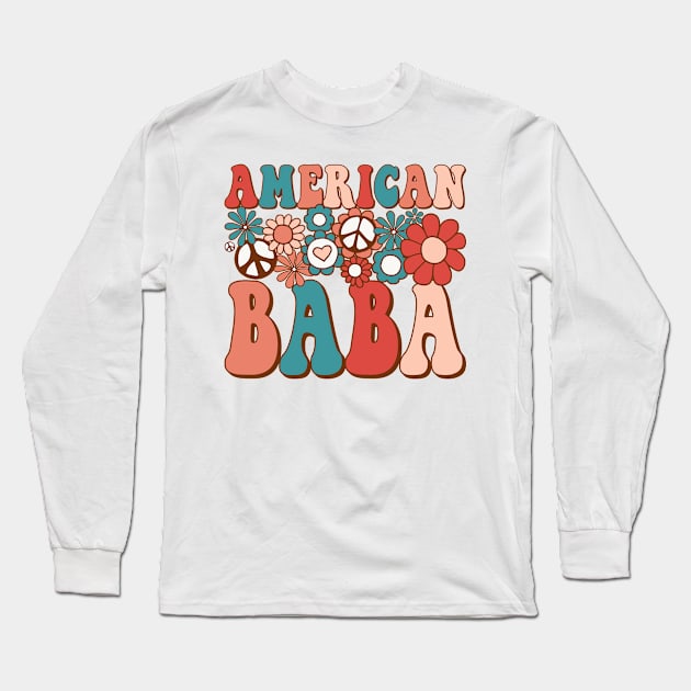 Retro Groovy American Baba Matching Family 4th of July Long Sleeve T-Shirt by BramCrye